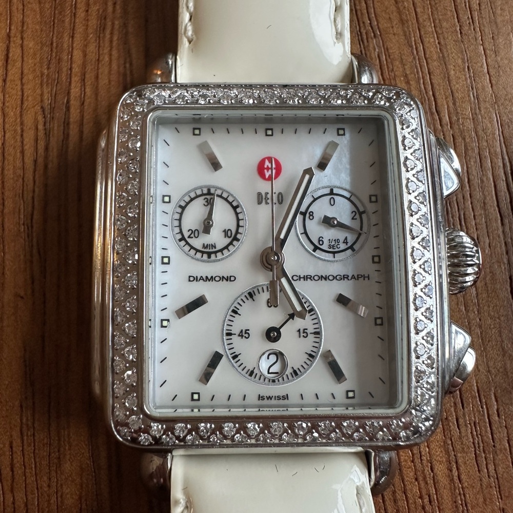 Michele Silver and White Diamond Chronograph Deco Watch
